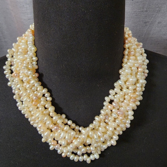 Source Unknown Jewelry - Ten-Strand White and Pink Freshwater Pearl Necklace/Collar